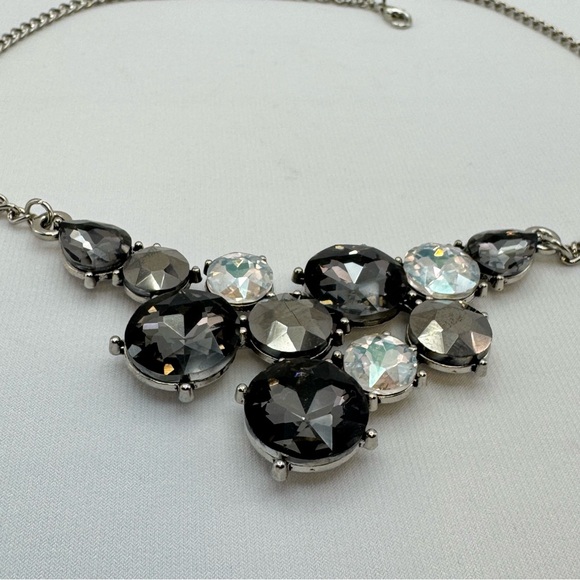 New Glass Stone Necklace Silver Tone Black Crystal 18.5–21.5” Statement - Picture 3 of 7